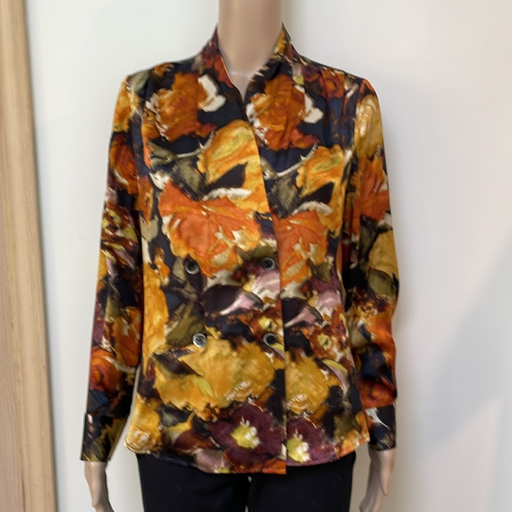 Pendleton Silk Button Double Breasted Wrap Blouse Top Floral Women 6 petite